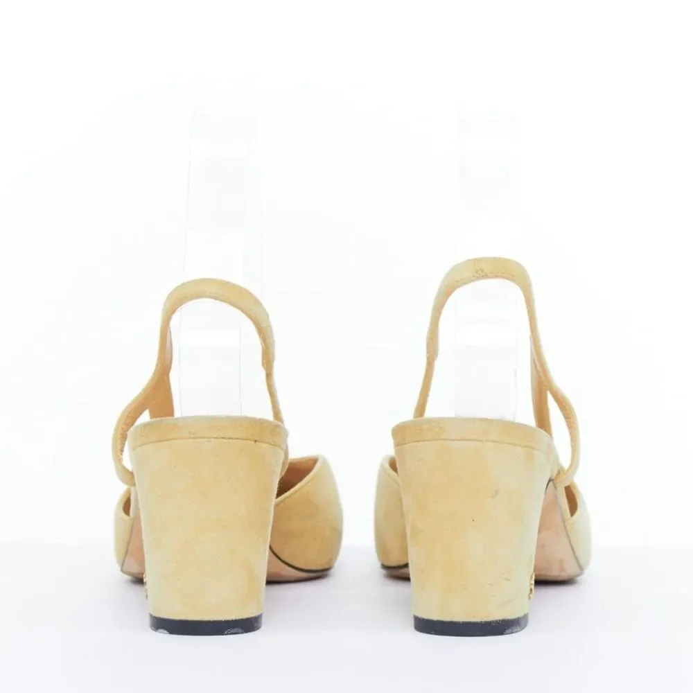 Chanel Beige Suede Grosgrain Cap Toe Slingback Pumps